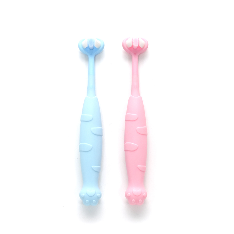 PP/TPE Cat-Claw Style Handle 3D BrushHead Ultra-fine Soft PBT Sharpened Bristle Children's Deep Cleaning Toothbrush